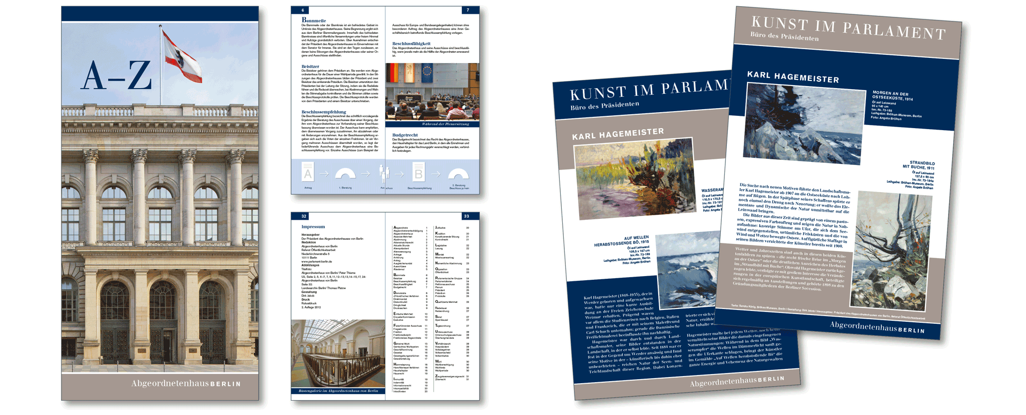 Broschüre »A–Z«&nbsp;| Info-Flyer »Kunst im Parlament«.